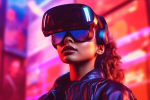 Stylized Portrait of a Woman Wearing a VR Headset photo