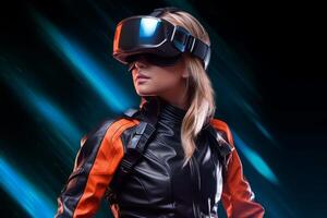 Stylized Portrait of a Woman Wearing a VR Headset photo