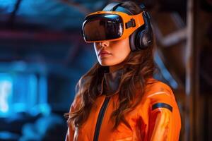 Stylized Portrait of a Woman Wearing a VR Headset photo
