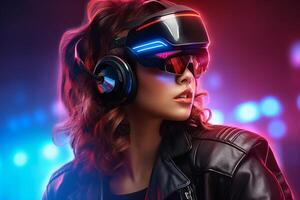 Stylized Portrait of a Woman Wearing a VR Headset photo