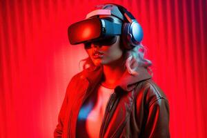Stylized Portrait of a Woman Wearing a VR Headset photo