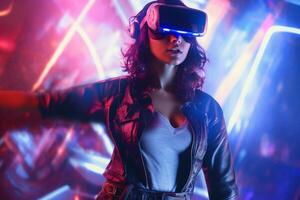Stylized Portrait of a Woman Wearing a VR Headset photo