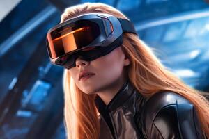 Stylized Portrait of a Woman Wearing a VR Headset photo