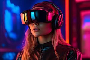 Stylized Portrait of a Woman Wearing a VR Headset photo
