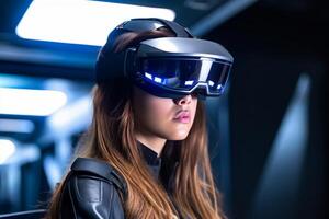 Stylized Portrait of a Woman Wearing a VR Headset photo