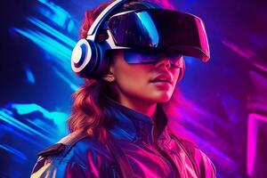 Stylized Portrait of a Woman Wearing a VR Headset photo