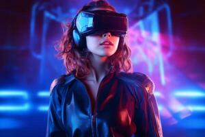Stylized Portrait of a Woman Wearing a VR Headset photo