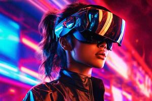 Stylized Portrait of a Woman Wearing a VR Headset photo
