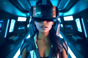 Stylized Portrait of a Woman Wearing a VR Headset photo
