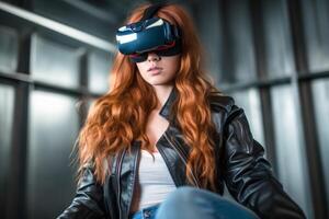 Stylized Portrait of a Woman Wearing a VR Headset photo