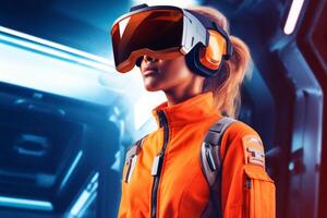 Stylized Portrait of a Woman Wearing a VR Headset photo