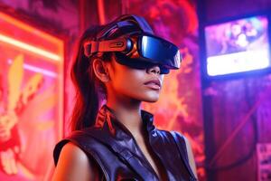 Stylized Portrait of a Woman Wearing a VR Headset photo