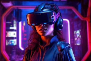 Stylized Portrait of a Woman Wearing a VR Headset photo
