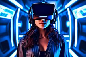 Stylized Portrait of a Woman Wearing a VR Headset photo