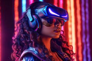 Stylized Portrait of a Woman Wearing a VR Headset photo