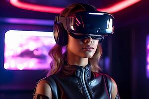 Stylized Portrait of a Woman Wearing a VR Headset photo