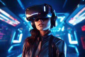 Stylized Portrait of a Woman Wearing a VR Headset photo