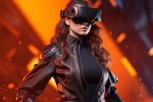 Stylized Portrait of a Woman Wearing a VR Headset photo