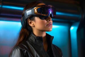 Stylized Portrait of a Woman Wearing a VR Headset photo