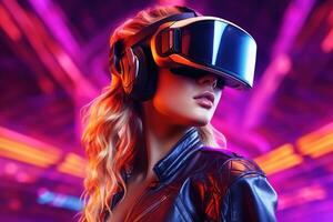 Stylized Portrait of a Woman Wearing a VR Headset photo