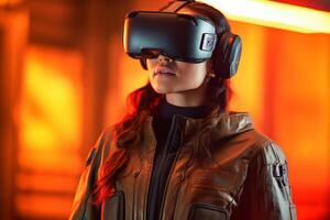 Stylized Portrait of a Woman Wearing a VR Headset photo