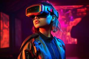 Stylized Portrait of a Woman Wearing a VR Headset photo