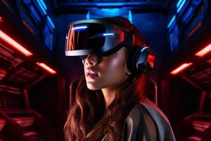 Stylized Portrait of a Woman Wearing a VR Headset photo