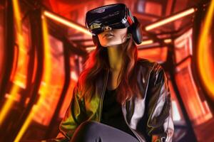 Stylized Portrait of a Woman Wearing a VR Headset photo