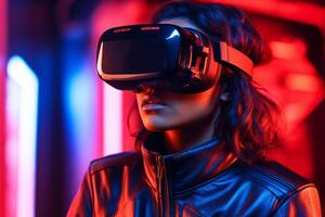 Stylized Portrait of a Woman Wearing a VR Headset photo