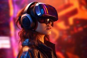 Stylized Portrait of a Woman Wearing a VR Headset photo