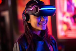 Stylized Portrait of a Woman Wearing a VR Headset photo