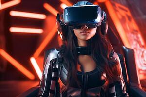Stylized Portrait of a Woman Wearing a VR Headset photo