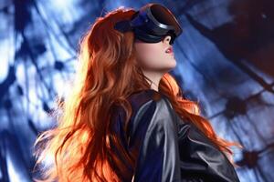 Stylized Portrait of a Woman Wearing a VR Headset photo