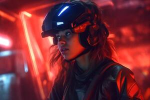 Stylized Portrait of a Woman Wearing a VR Headset photo