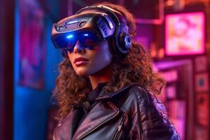 Stylized Portrait of a Woman Wearing a VR Headset photo