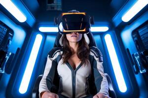 Stylized Portrait of a Woman Wearing a VR Headset photo