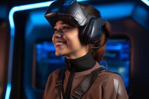 Stylized Portrait of a Woman Wearing a VR Headset photo