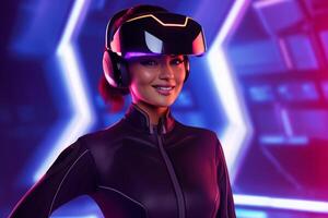 Stylized Portrait of a Woman Wearing a VR Headset photo