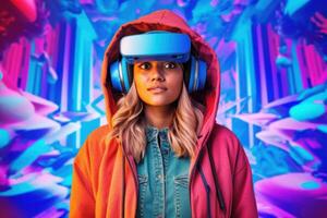 Stylized Portrait of a Woman Wearing a VR Headset photo