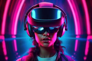 Stylized Portrait of a Woman Wearing a VR Headset photo