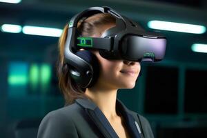 Stylized Portrait of a Woman Wearing a VR Headset photo