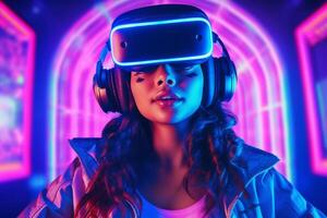 Stylized Portrait of a Woman Wearing a VR Headset photo