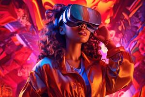 Stylized Portrait of a Woman Wearing a VR Headset photo