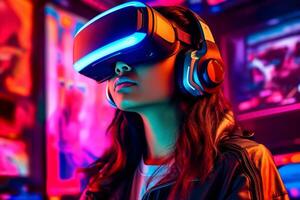 Stylized Portrait of a Woman Wearing a VR Headset photo