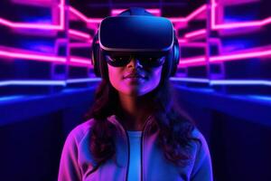 Stylized Portrait of a Woman Wearing a VR Headset photo