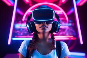 Stylized Portrait of a Woman Wearing a VR Headset photo