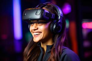 Stylized Portrait of a Woman Wearing a VR Headset photo