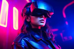 Stylized Portrait of a Woman Wearing a VR Headset photo