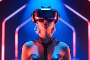 Stylized Portrait of a Woman Wearing a VR Headset photo