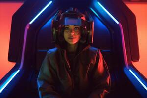 Stylized Portrait of a Woman Wearing a VR Headset photo